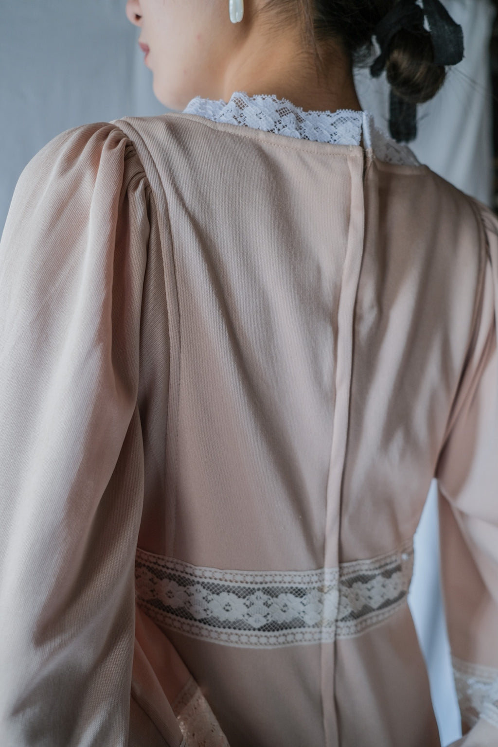 1970’s Knit Fabric Empire Waist Flare Sleeve Dress / 針織高腰喇叭袖長裙