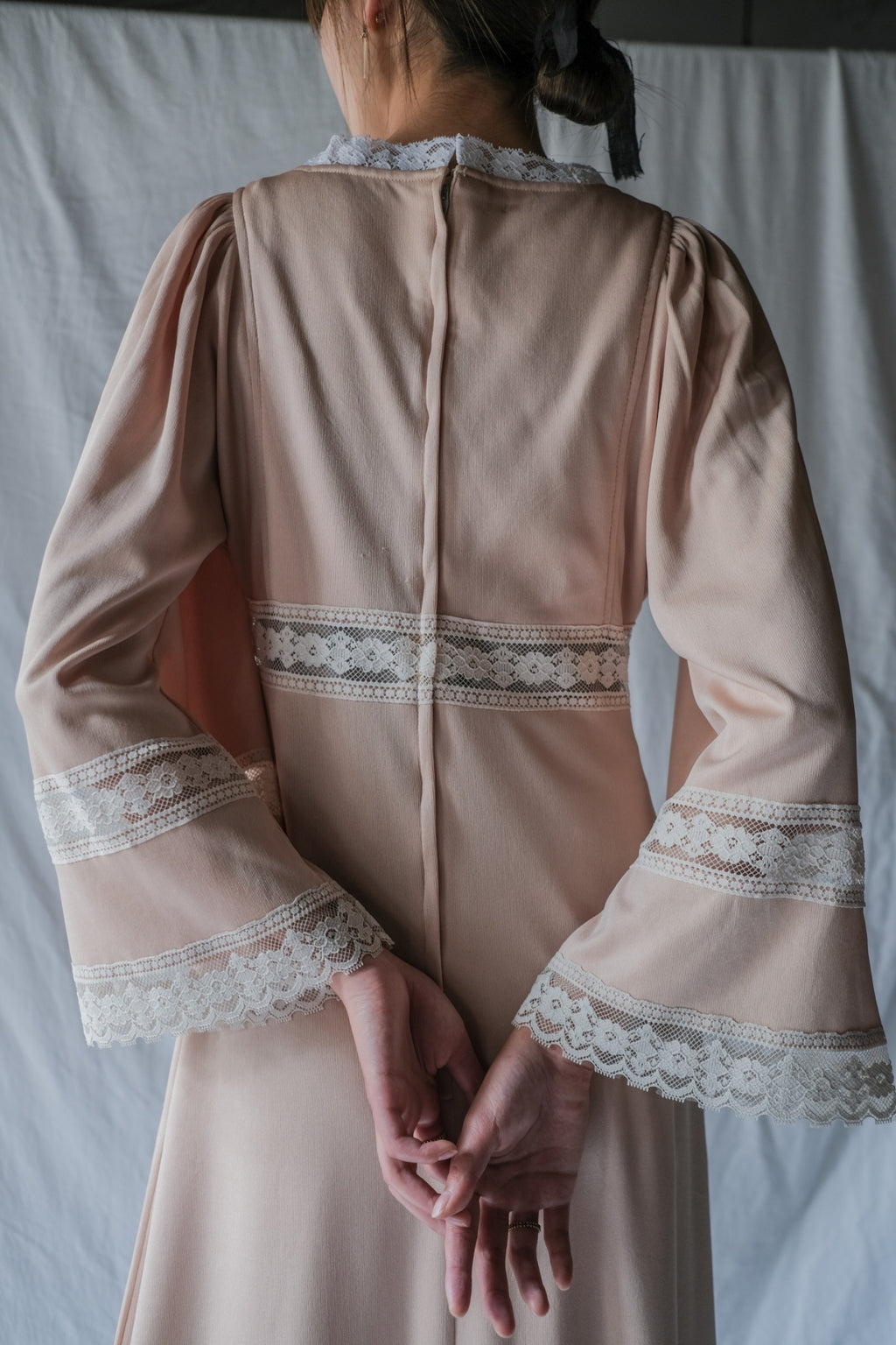 1970’s Knit Fabric Empire Waist Flare Sleeve Dress / 針織高腰喇叭袖長裙