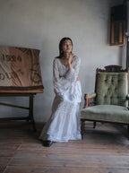 1970’s American Empire Waist Bell Sleeve Maxi Dress / 蕾絲鐘形袖長裙