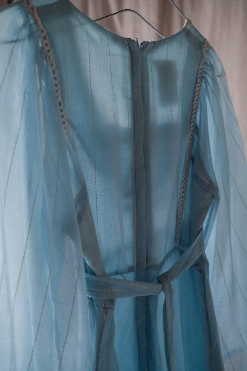 1970’s British Prairie Gauze Empire Waist Dress / 英國透紗高腰長裙