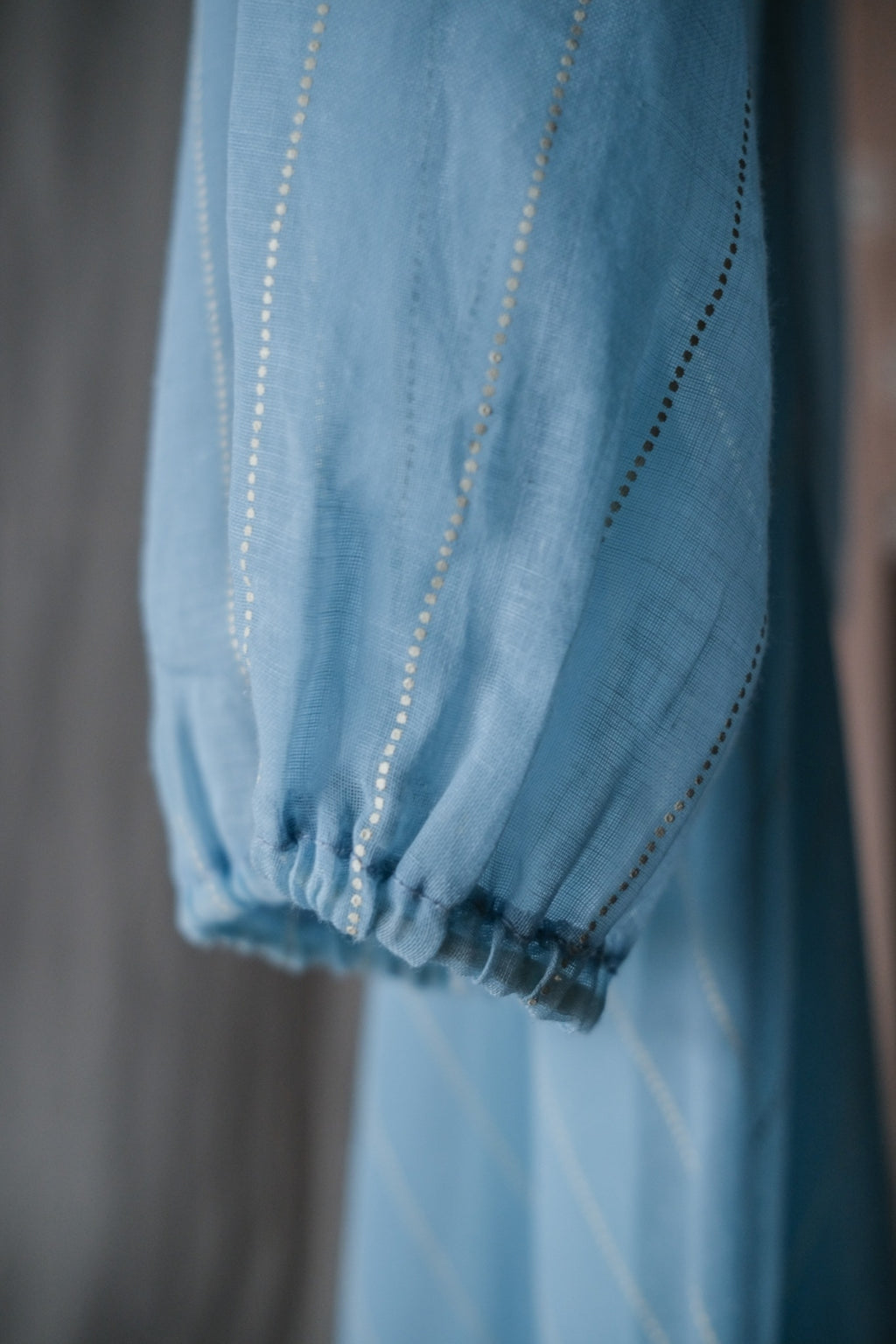 1970’s British Prairie Gauze Empire Waist Dress / 英國透紗高腰長裙