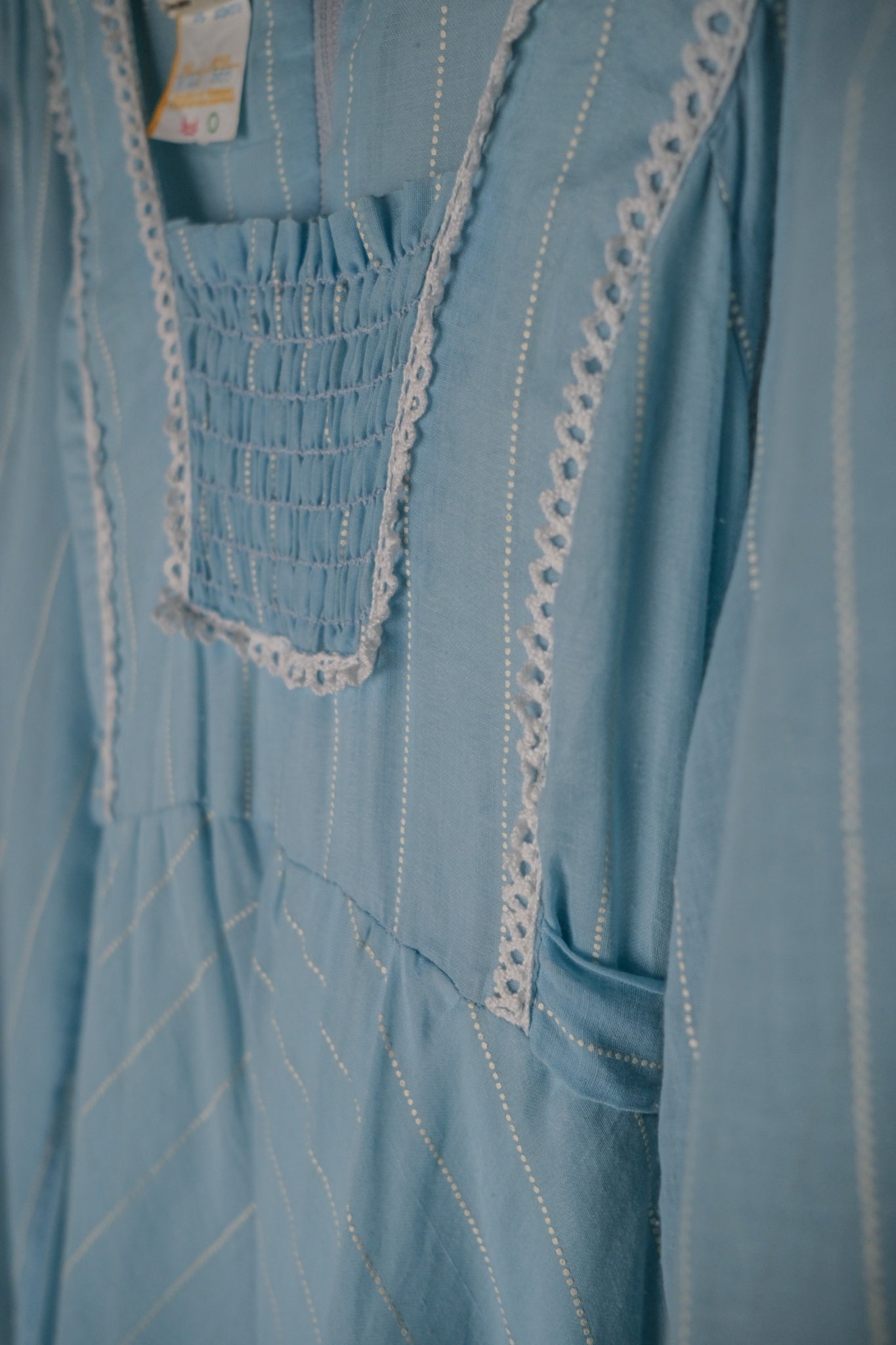1970’s British Prairie Gauze Empire Waist Dress / 英國透紗高腰長裙