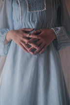 1970’s British Prairie Gauze Empire Waist Dress / 英國透紗高腰長裙