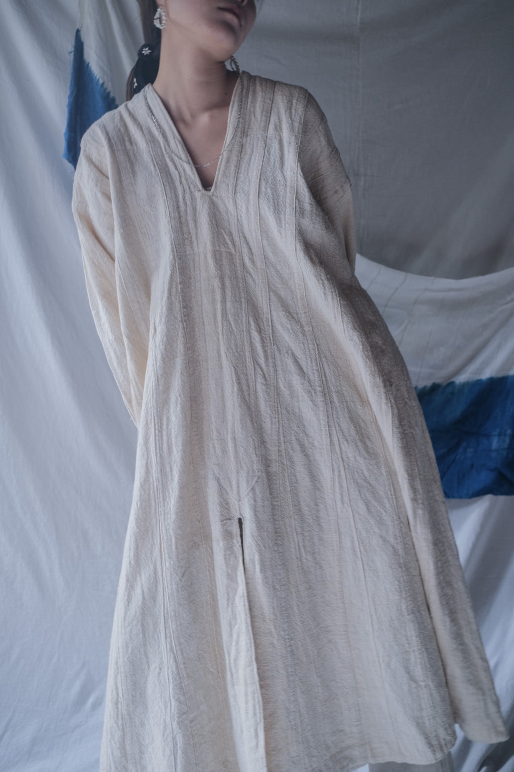 1950-1960's African Sahara Gandoura Hand Woven Raw Cotton / African Sahara Hand Woven Raw Cotton Sweater