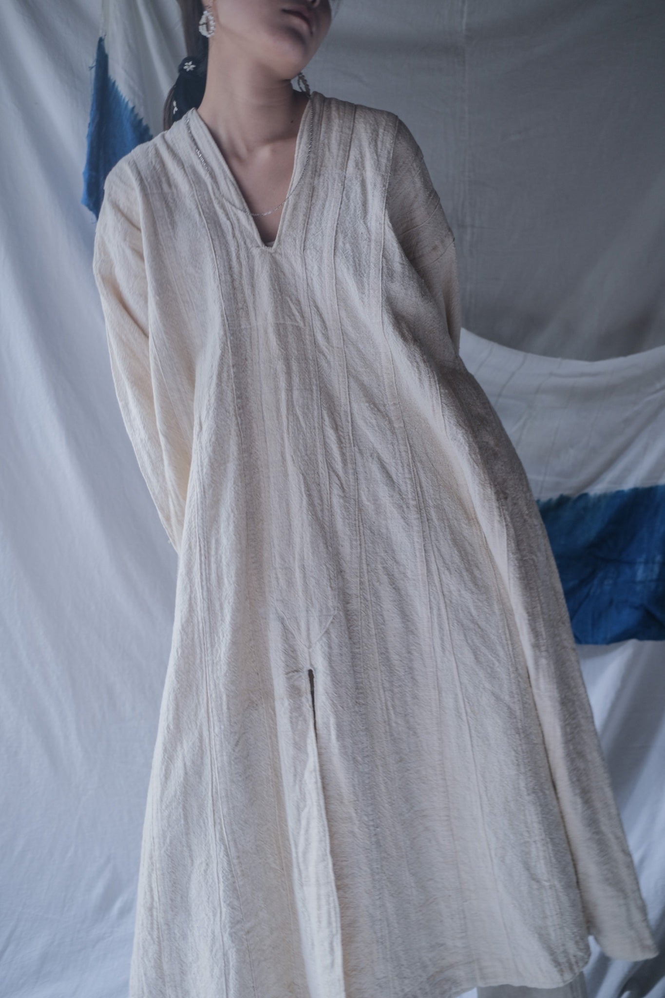 1950-1960's African Sahara Gandoura Hand Woven Raw Cotton / African Sahara Hand Woven Raw Cotton Sweater