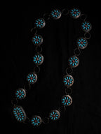1990's American Native Turquoise and Coral Sterling Silver Concho Chain Belt / 美國原住民綠松石純銀腰鍊