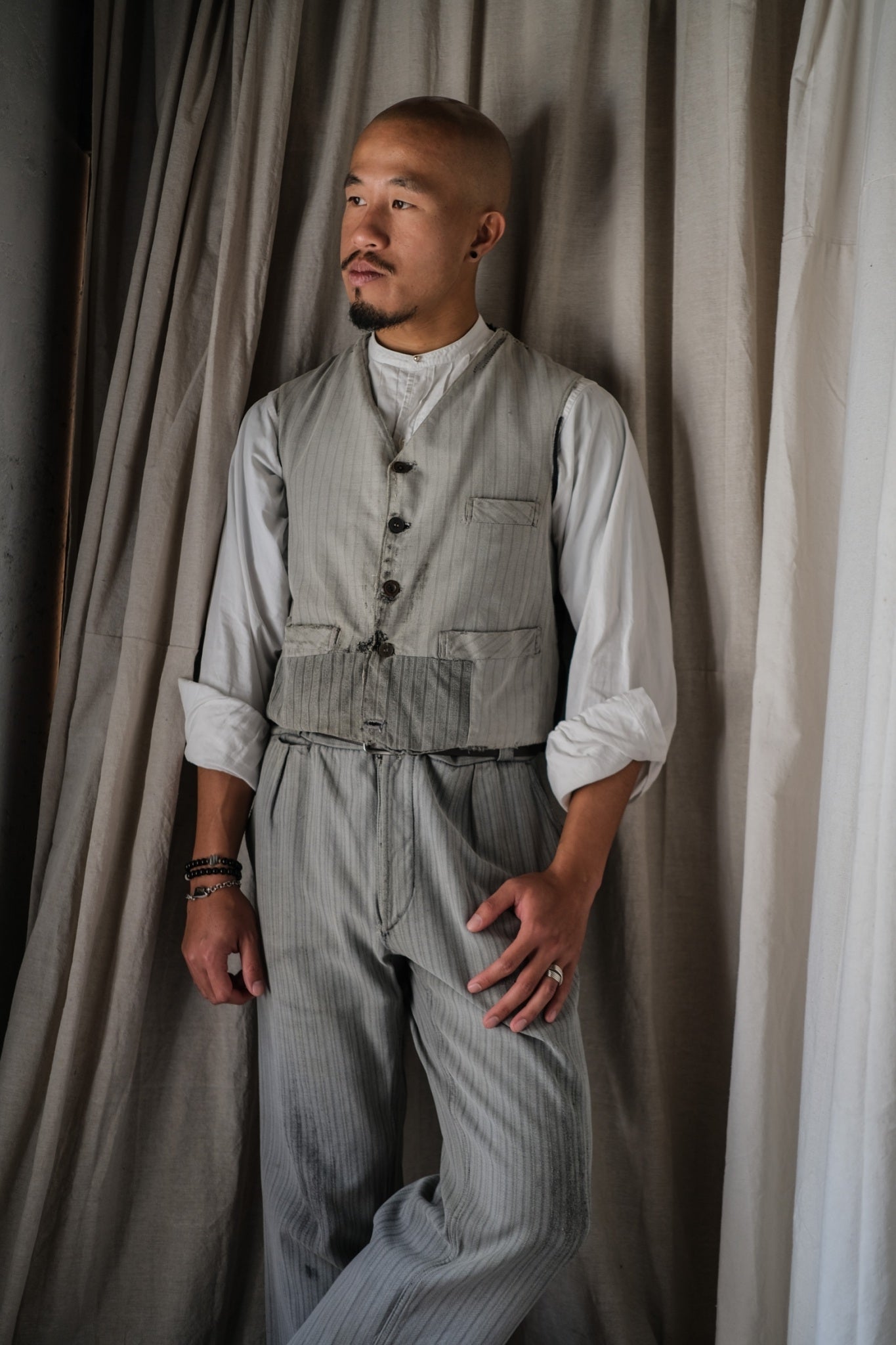 1930's French Farmer Vest, Patched / 法國農夫背心
