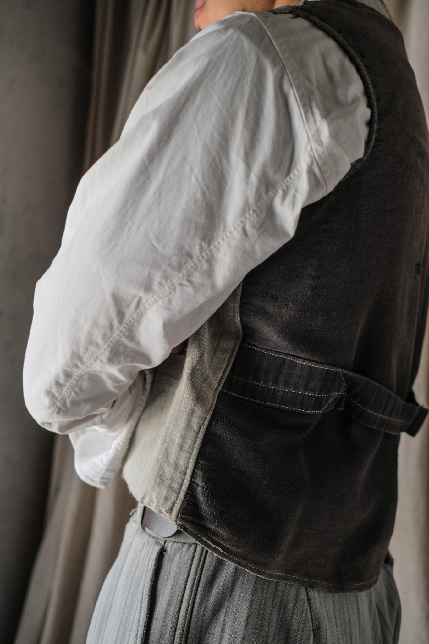 1930's French Farmer Vest, Patched / 法國農夫背心