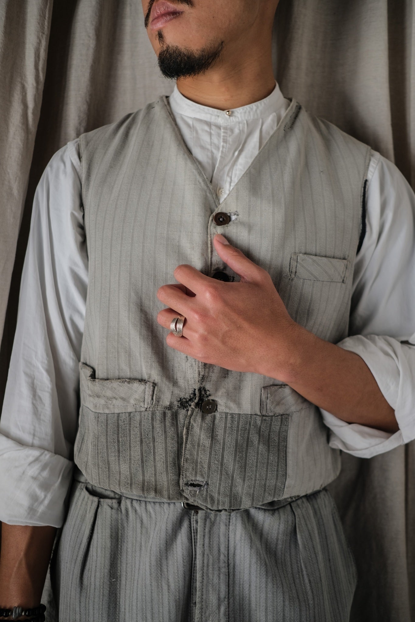 1930's French Farmer Vest, Patched / 法國農夫背心