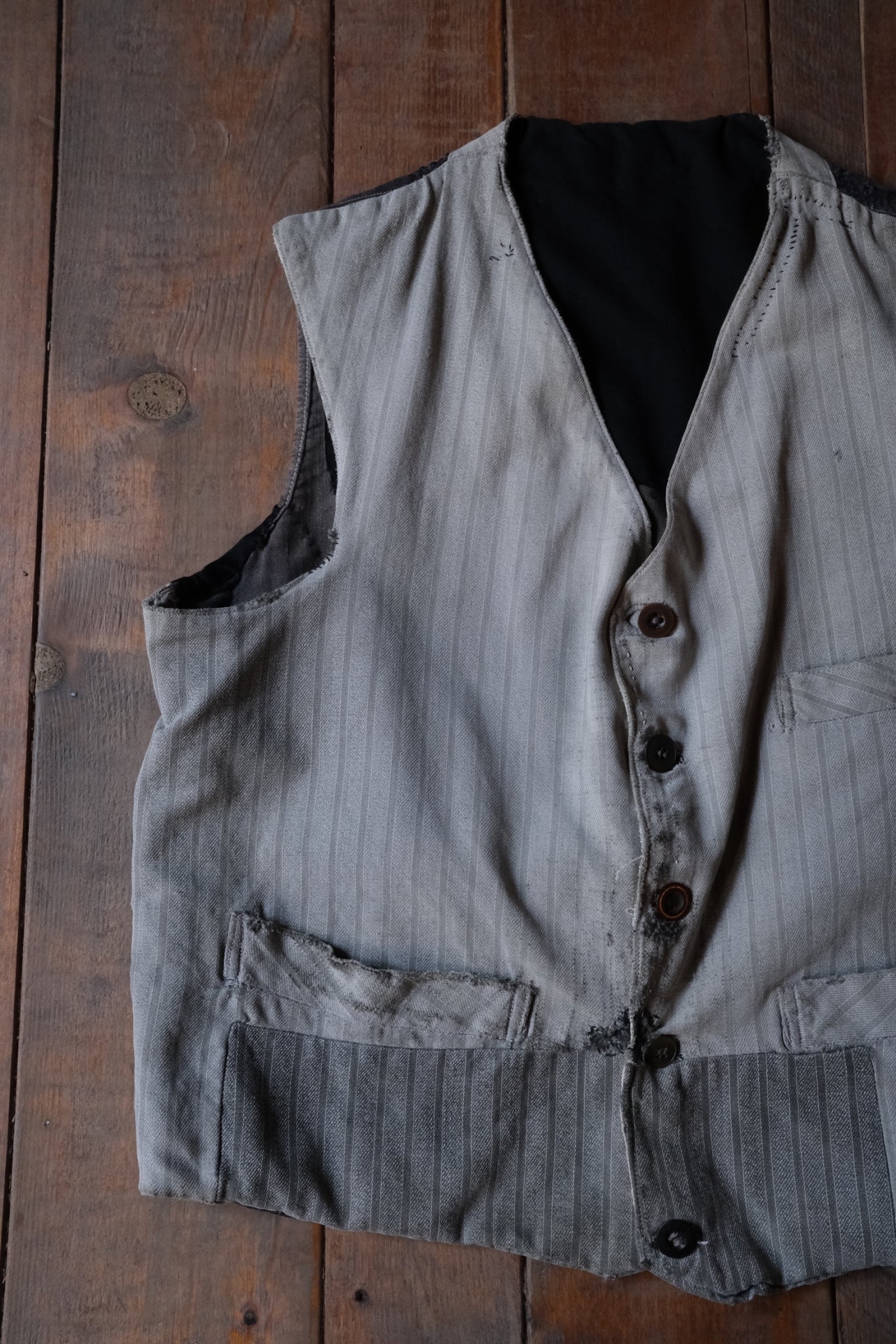1930's French Farmer Vest, Patched / 法國農夫背心