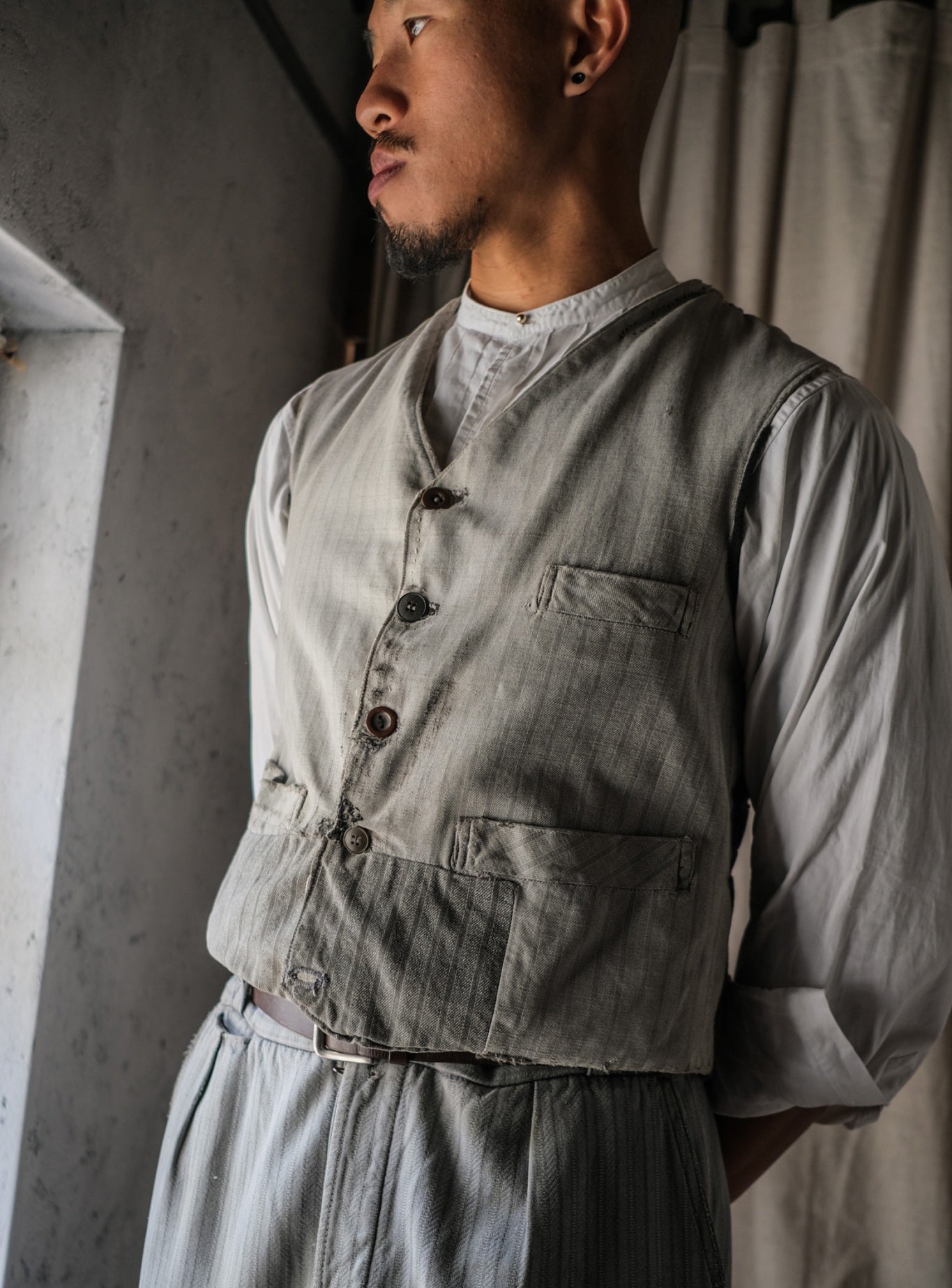 1930's French Farmer Vest, Patched / 法國農夫背心