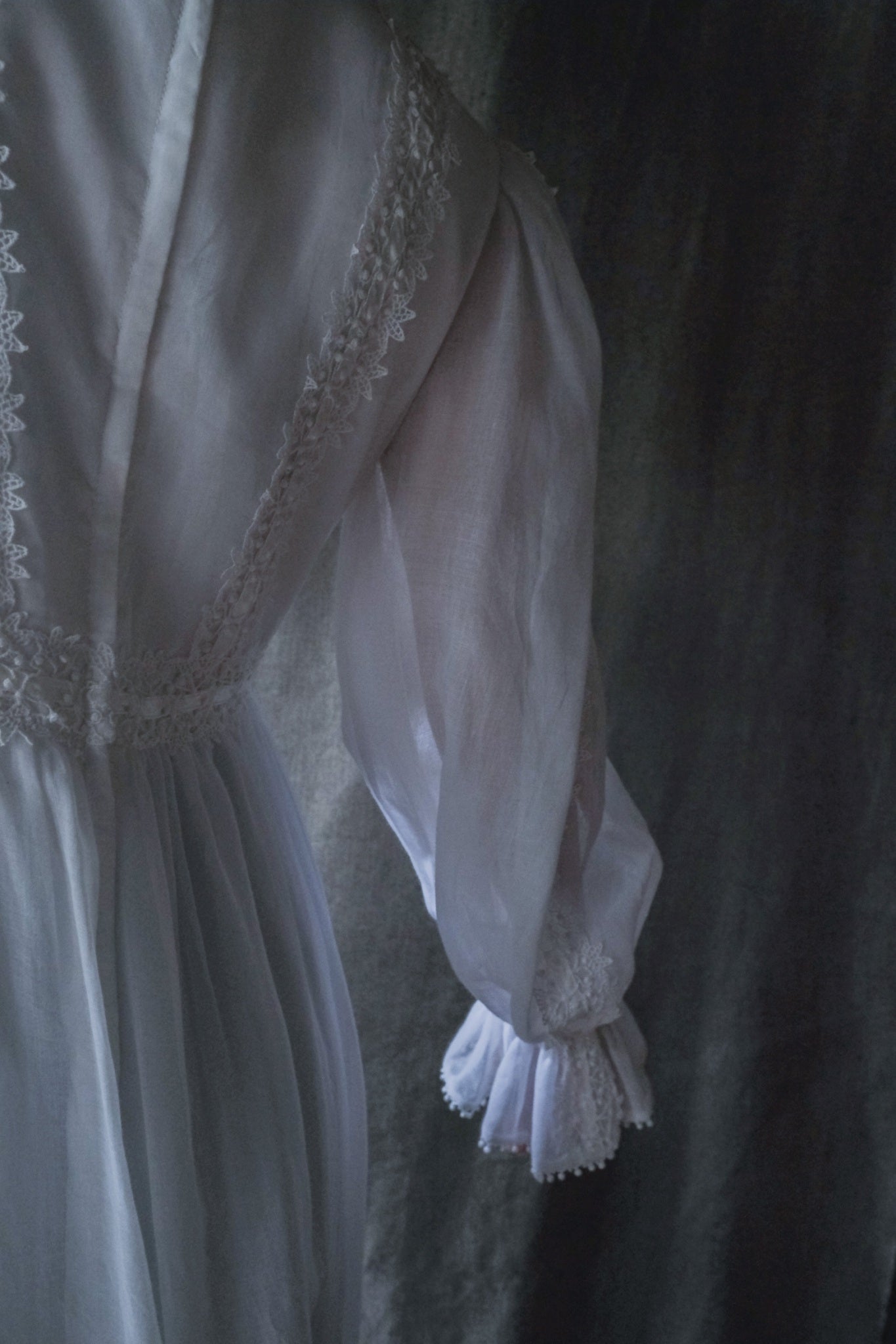 1970’s Lace Gauze Empire Waist Maxi Dress / 蕾絲白紗高腰長裙