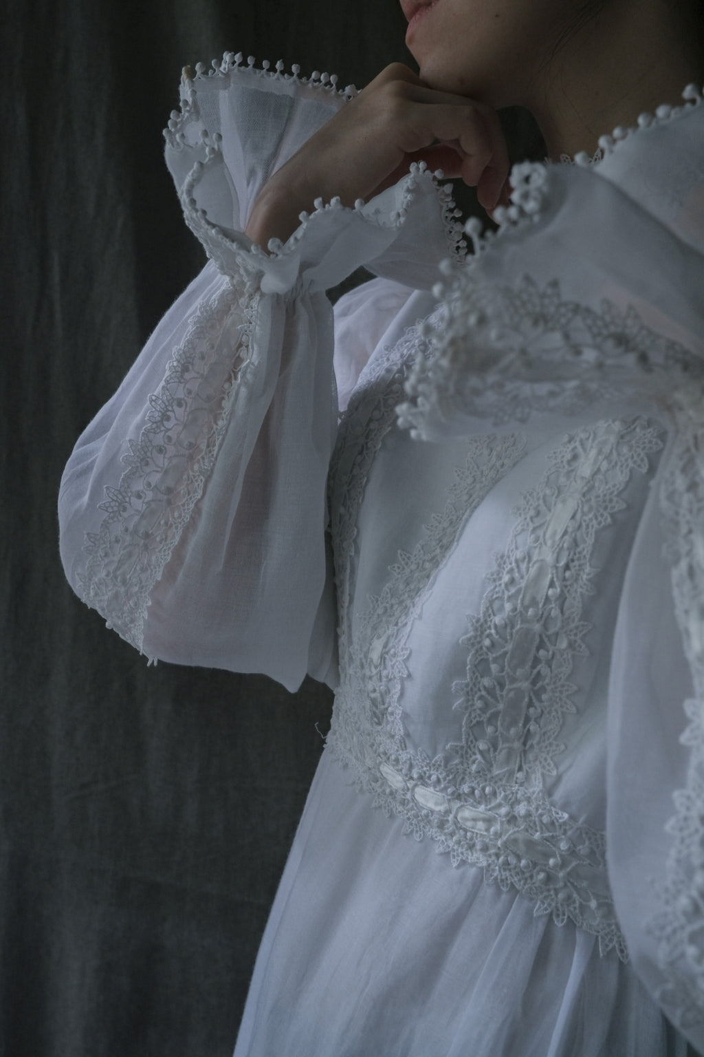 1970’s Lace Gauze Empire Waist Maxi Dress / 蕾絲白紗高腰長裙