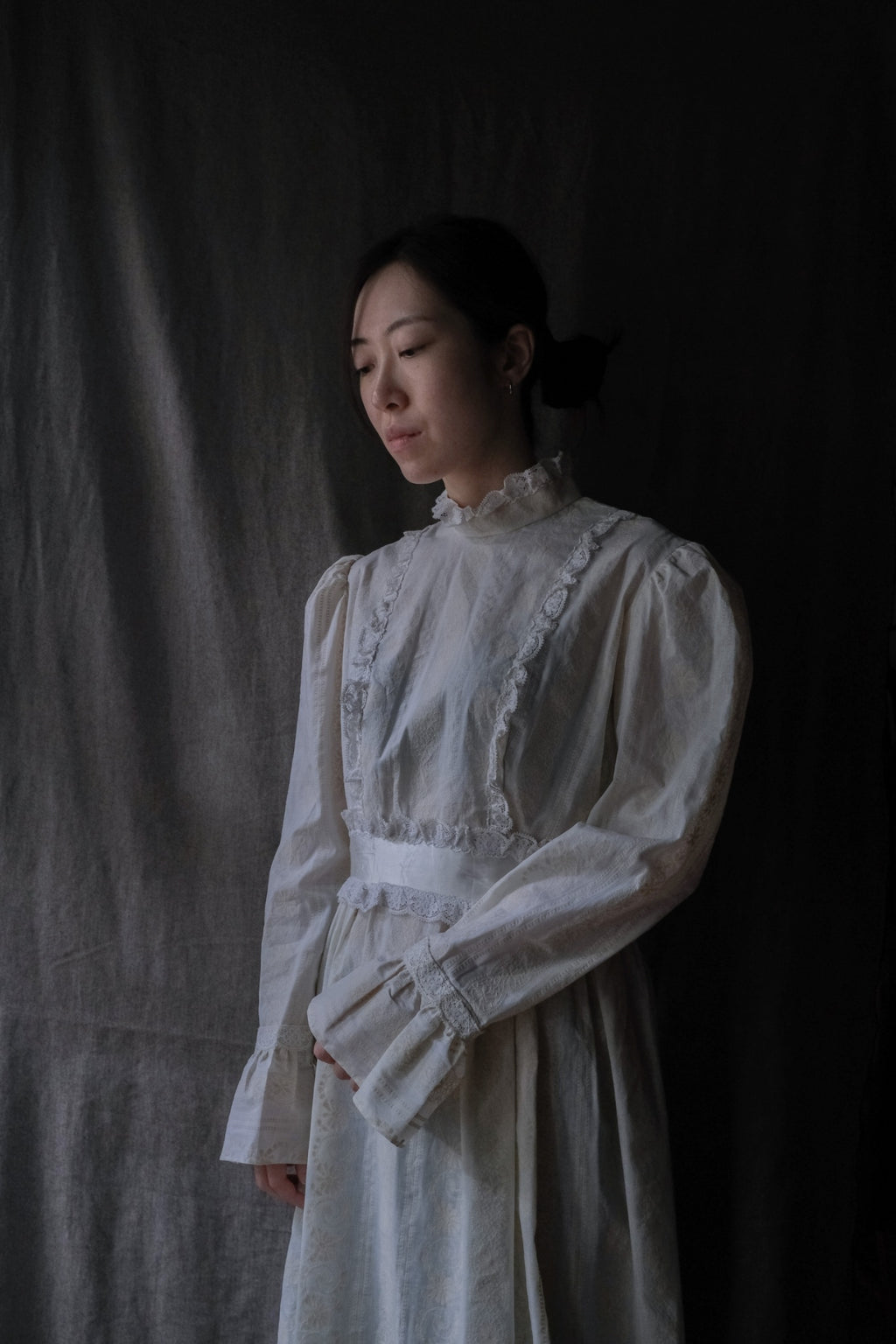 1980's Layered Lace Flocky Print Maxi Dress / 蕾絲植絨印花連身蛋糕裙