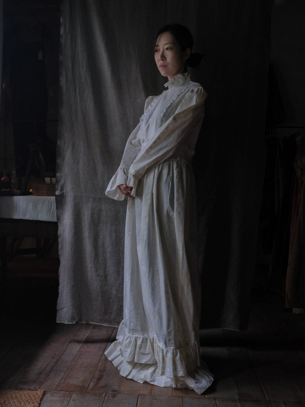 1980's Layered Lace Flocky Print Maxi Dress / 蕾絲植絨印花連身蛋糕裙