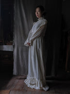 1980's Layered Lace Flocky Print Maxi Dress / 蕾絲植絨印花連身蛋糕裙