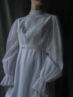 1970’s Lace Gauze Empire Waist Maxi Dress / 蕾絲白紗高腰長裙