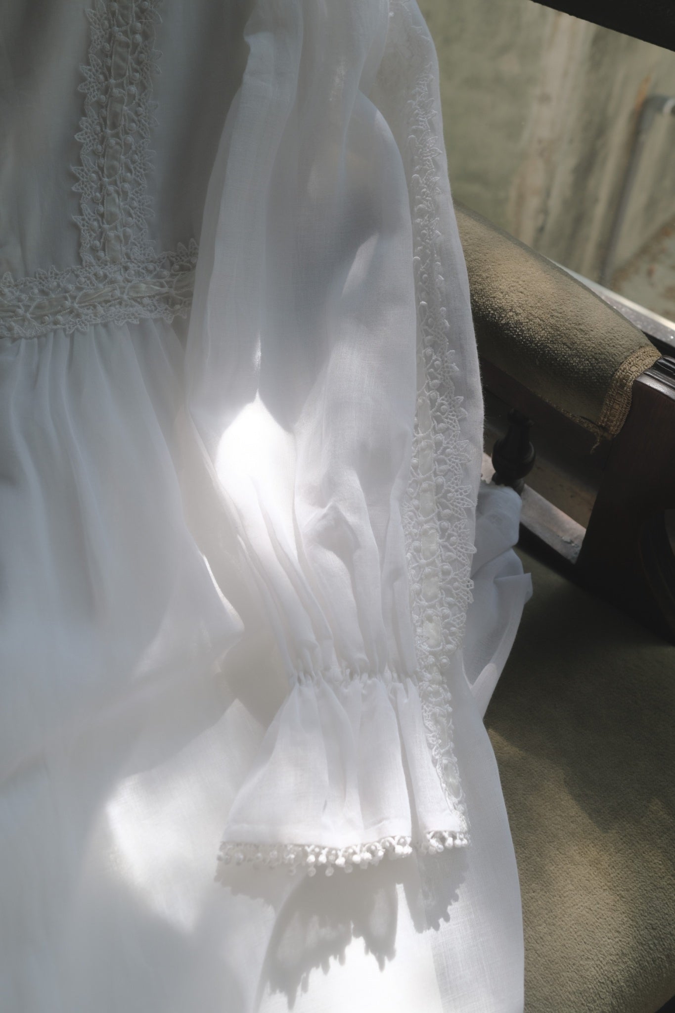 1970’s Lace Gauze Empire Waist Maxi Dress / 蕾絲白紗高腰長裙