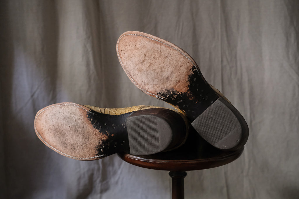 NOCONA Snakeskin Cream Yellow Cowboy Boots 蛇皮復古奶油黃刺繡西部靴