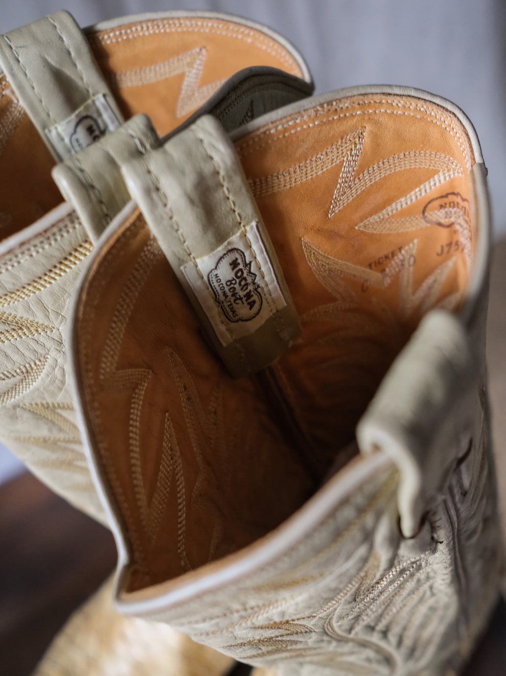NOCONA Snakeskin Cream Yellow Cowboy Boots 蛇皮復古奶油黃刺繡西部靴