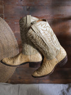 NOCONA Snakeskin Cream Yellow Cowboy Boots 蛇皮復古奶油黃刺繡西部靴