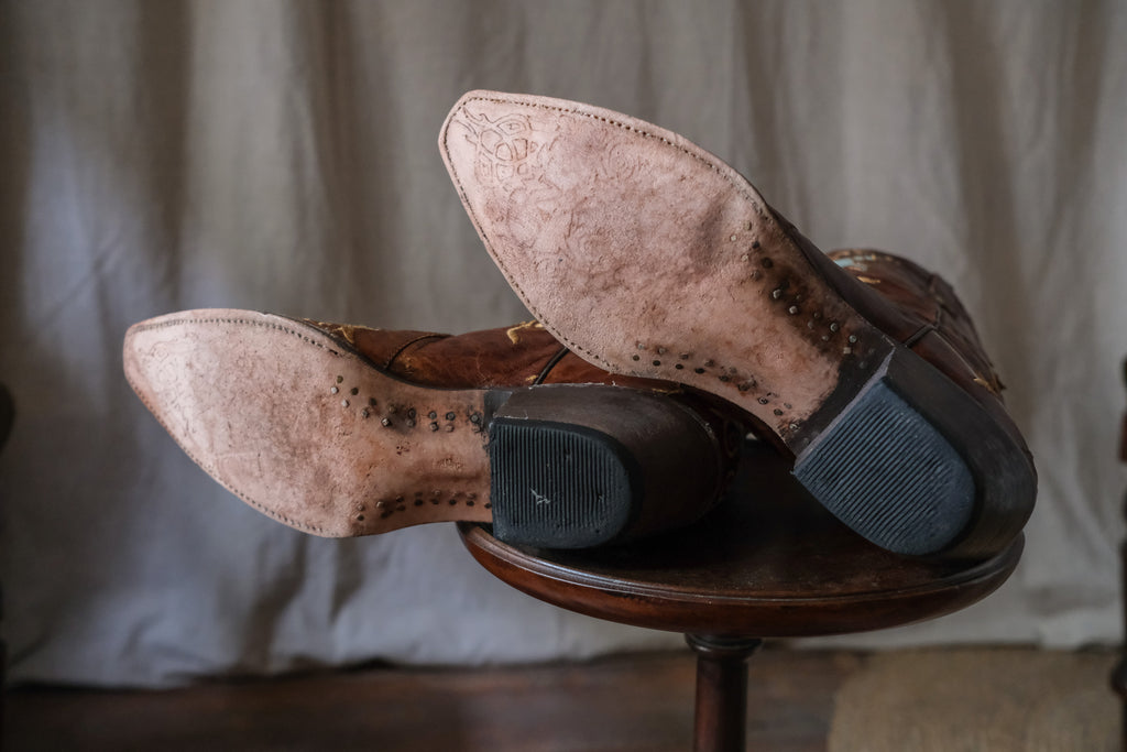JNV Turquoise Cross Wing Cowboy Boots 綠松拼色十字架翅膀雕花西部靴