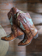 JNV Turquoise Cross Wing Cowboy Boots 綠松拼色十字架翅膀雕花西部靴