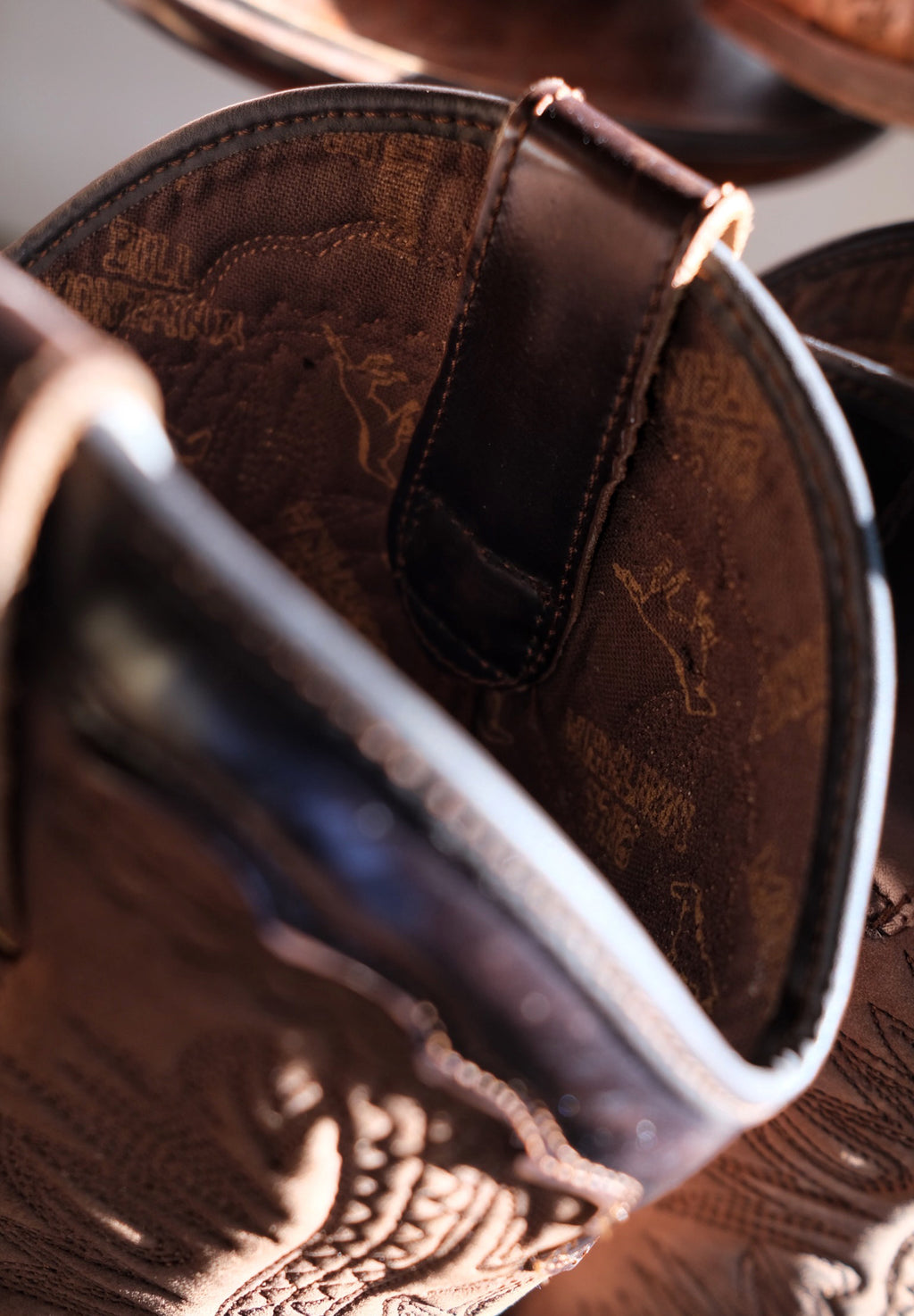 BILL MONTANA Square Toe Harness Two Tone Cowboy Motorcycle Boots 雙皮革雕花繫帶西部機車靴