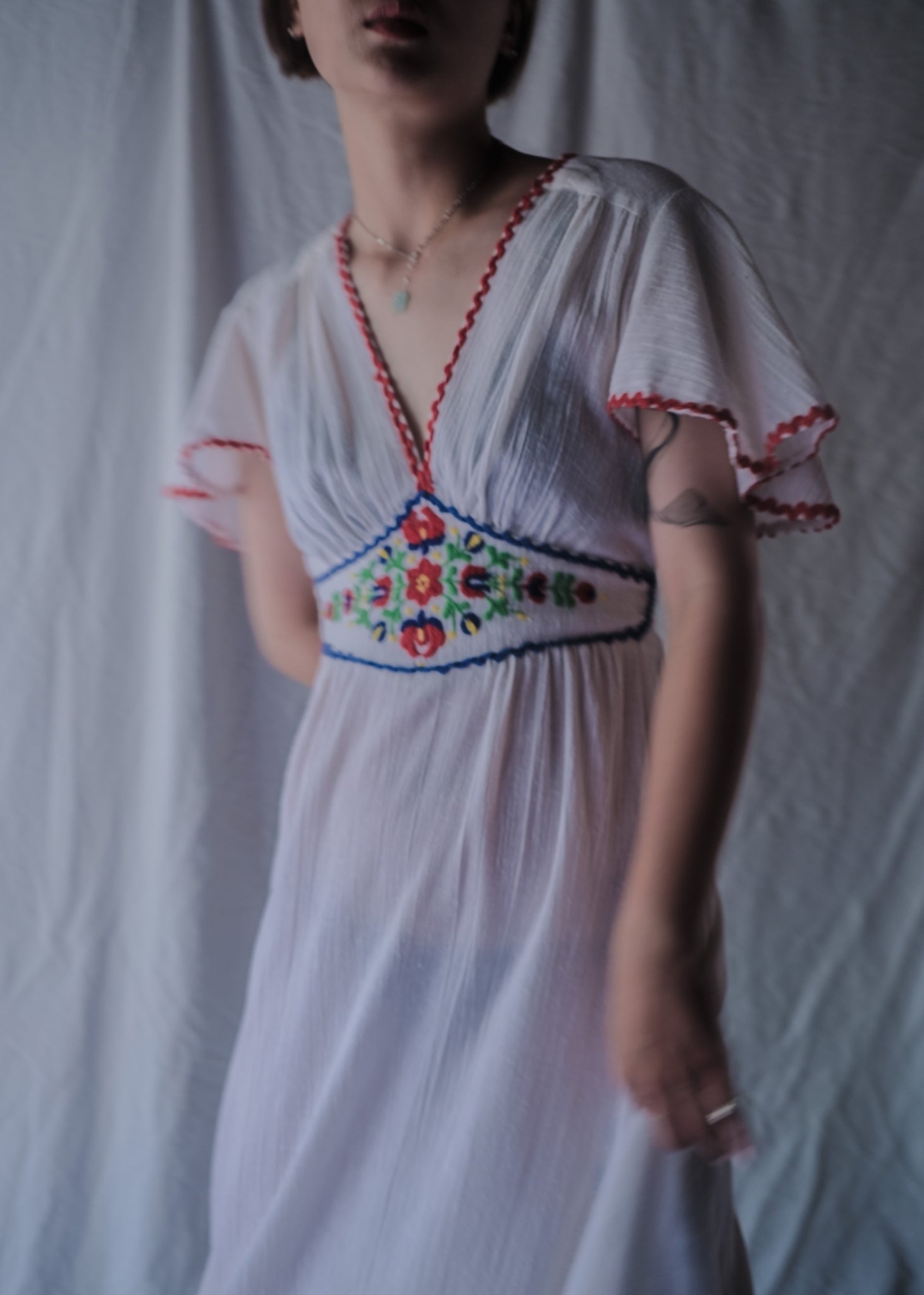 1970’s Cotton Gauze Angel Sleeve Maxi Dress / 棉紗天使袖長裙