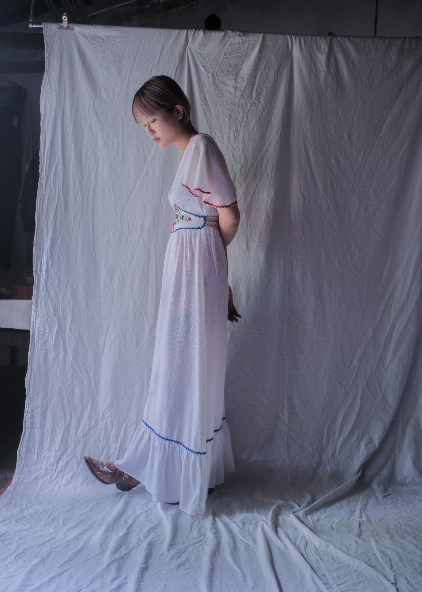 1970’s Cotton Gauze Angel Sleeve Maxi Dress / 棉紗天使袖長裙