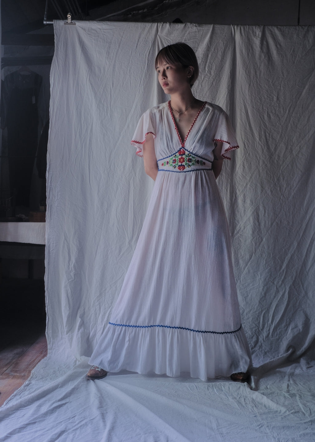 1970’s Cotton Gauze Angel Sleeve Maxi Dress / 棉紗天使袖長裙
