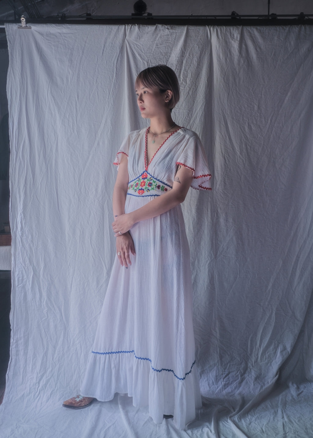 1970’s Cotton Gauze Angel Sleeve Maxi Dress / 棉紗天使袖長裙