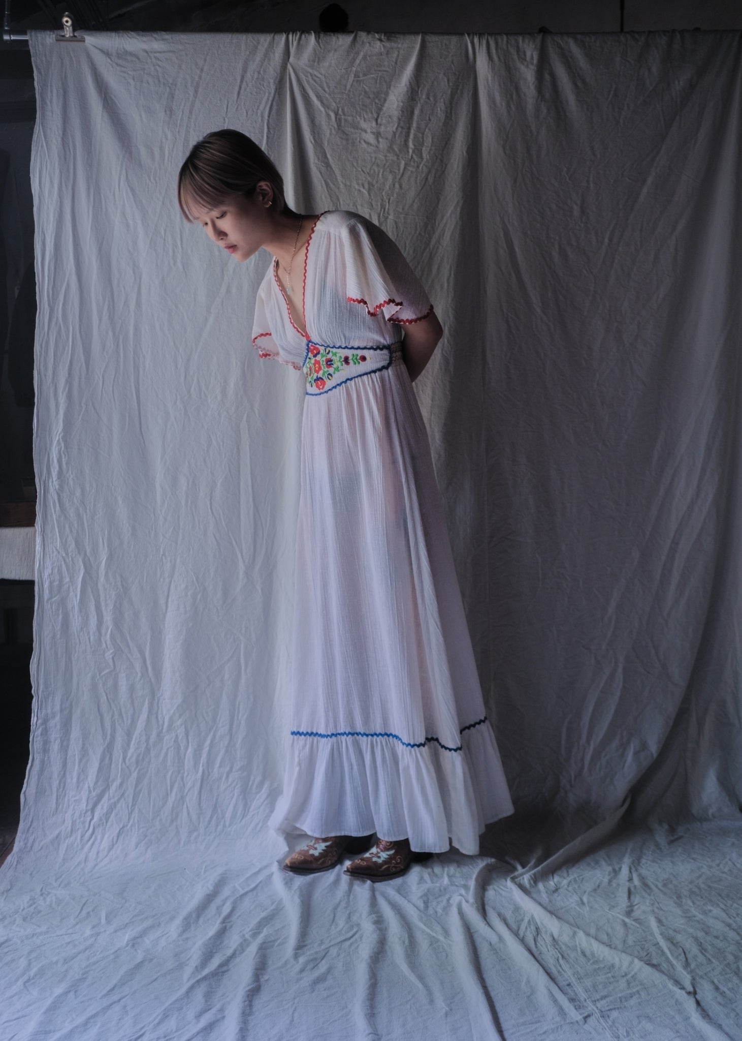 1970’s Cotton Gauze Angel Sleeve Maxi Dress / 棉紗天使袖長裙