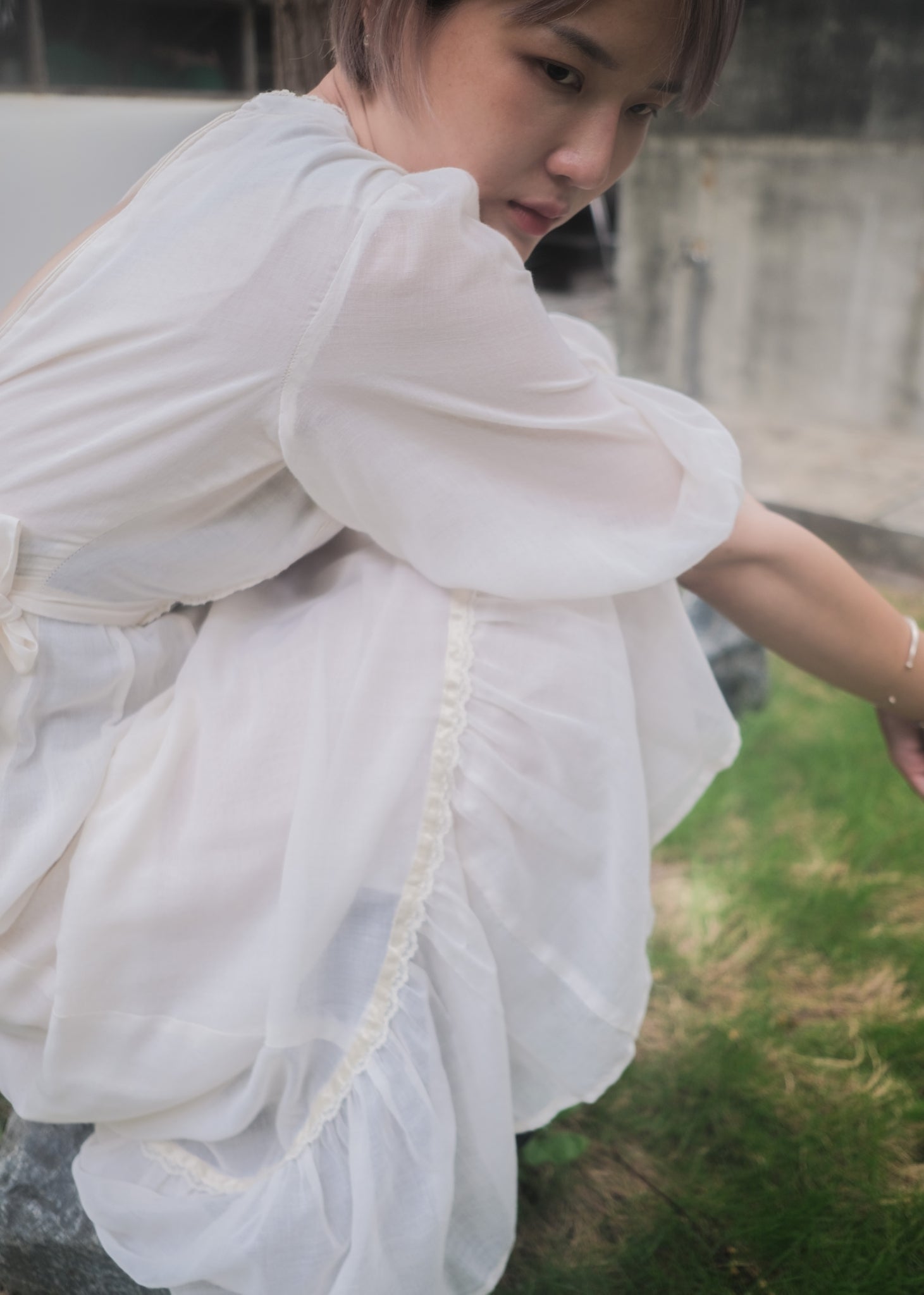1970’s Gauze Maxi Dress 紗質長裙 / 薄紗蕾絲綁帶長裙