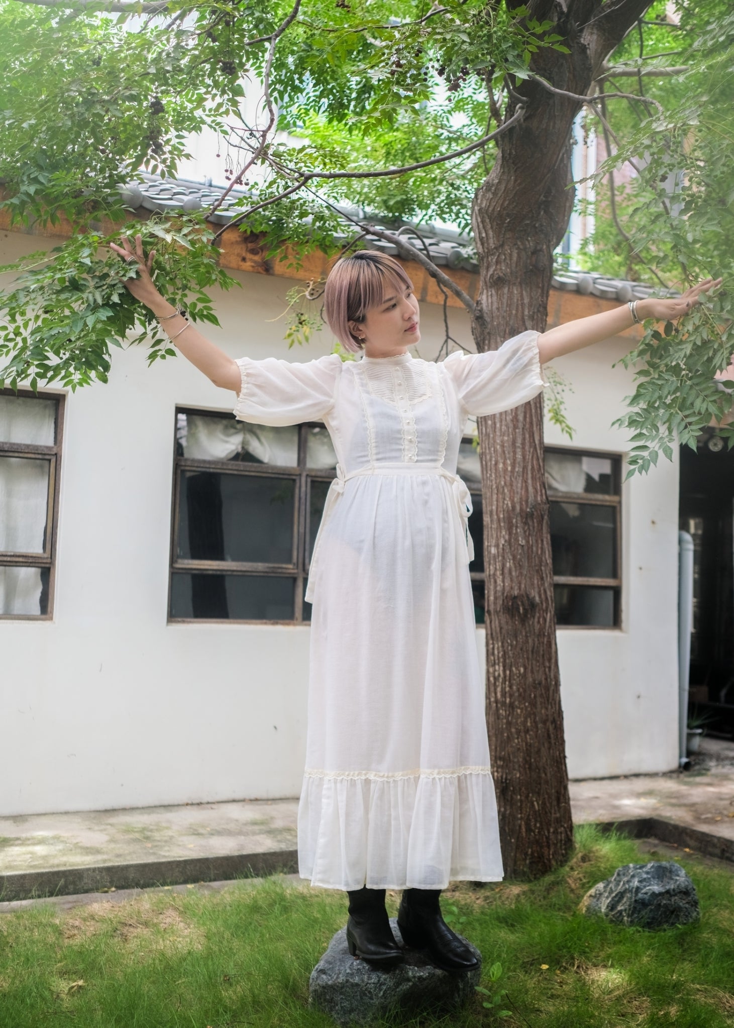 1970’s Gauze Maxi Dress 紗質長裙 / 薄紗蕾絲綁帶長裙