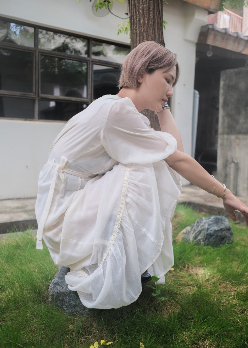 1970’s Gauze Maxi Dress 紗質長裙 / 薄紗蕾絲綁帶長裙