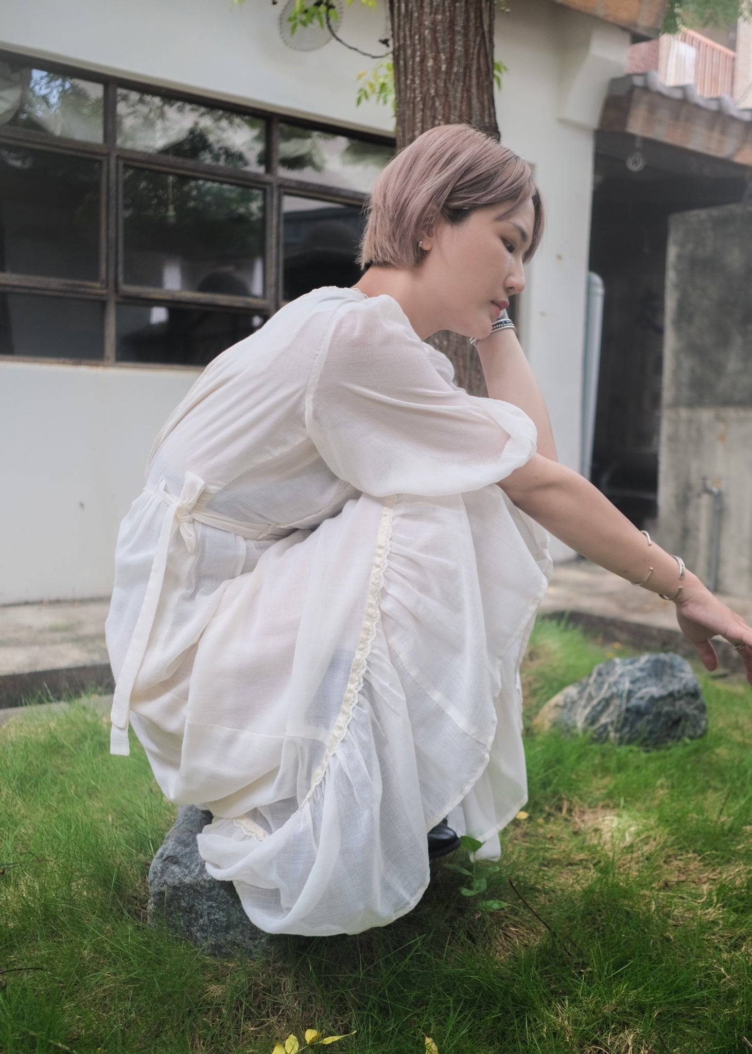 1970’s Gauze Maxi Dress 紗質長裙 / 薄紗蕾絲綁帶長裙