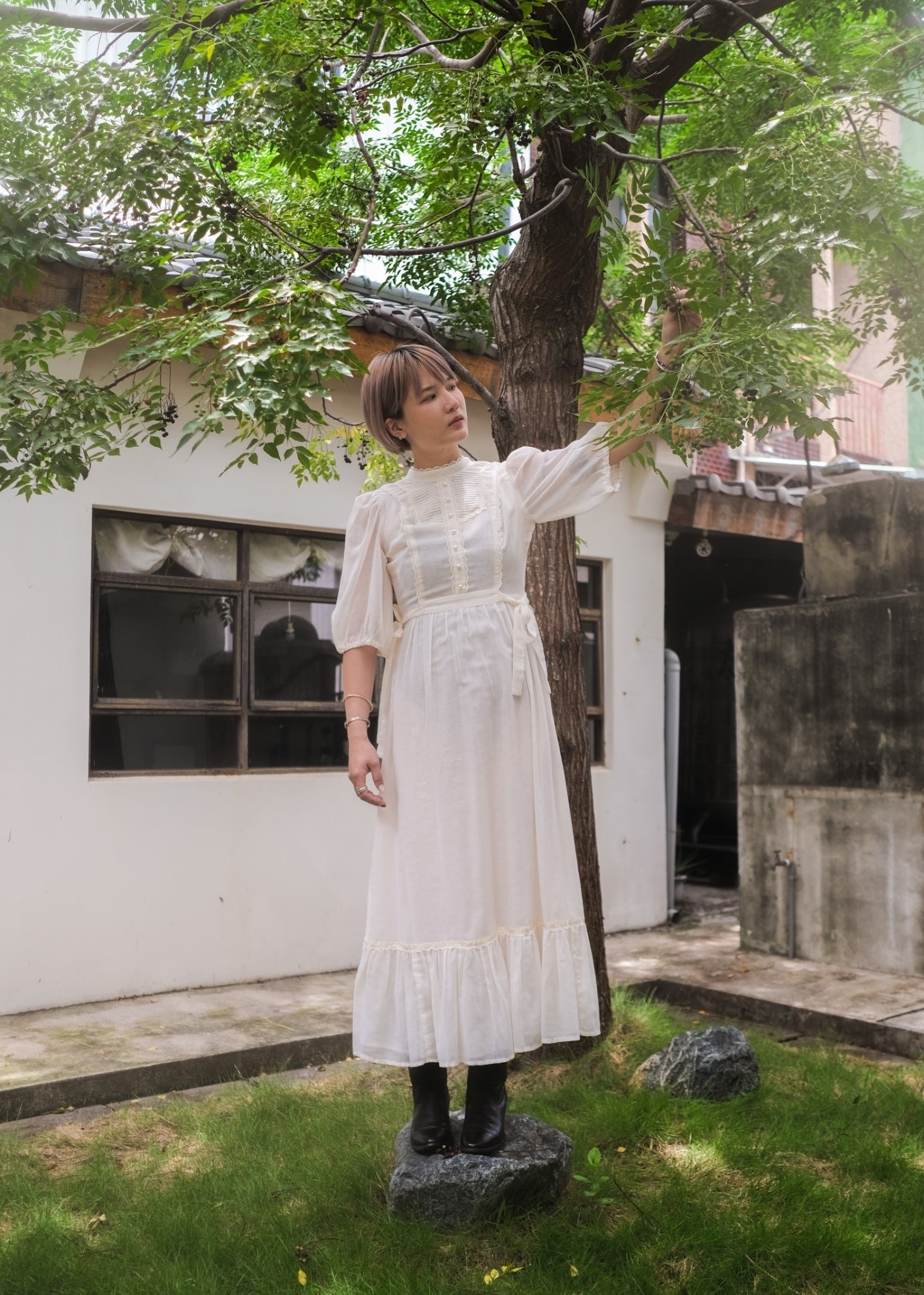 1970’s Gauze Maxi Dress 紗質長裙 / 薄紗蕾絲綁帶長裙