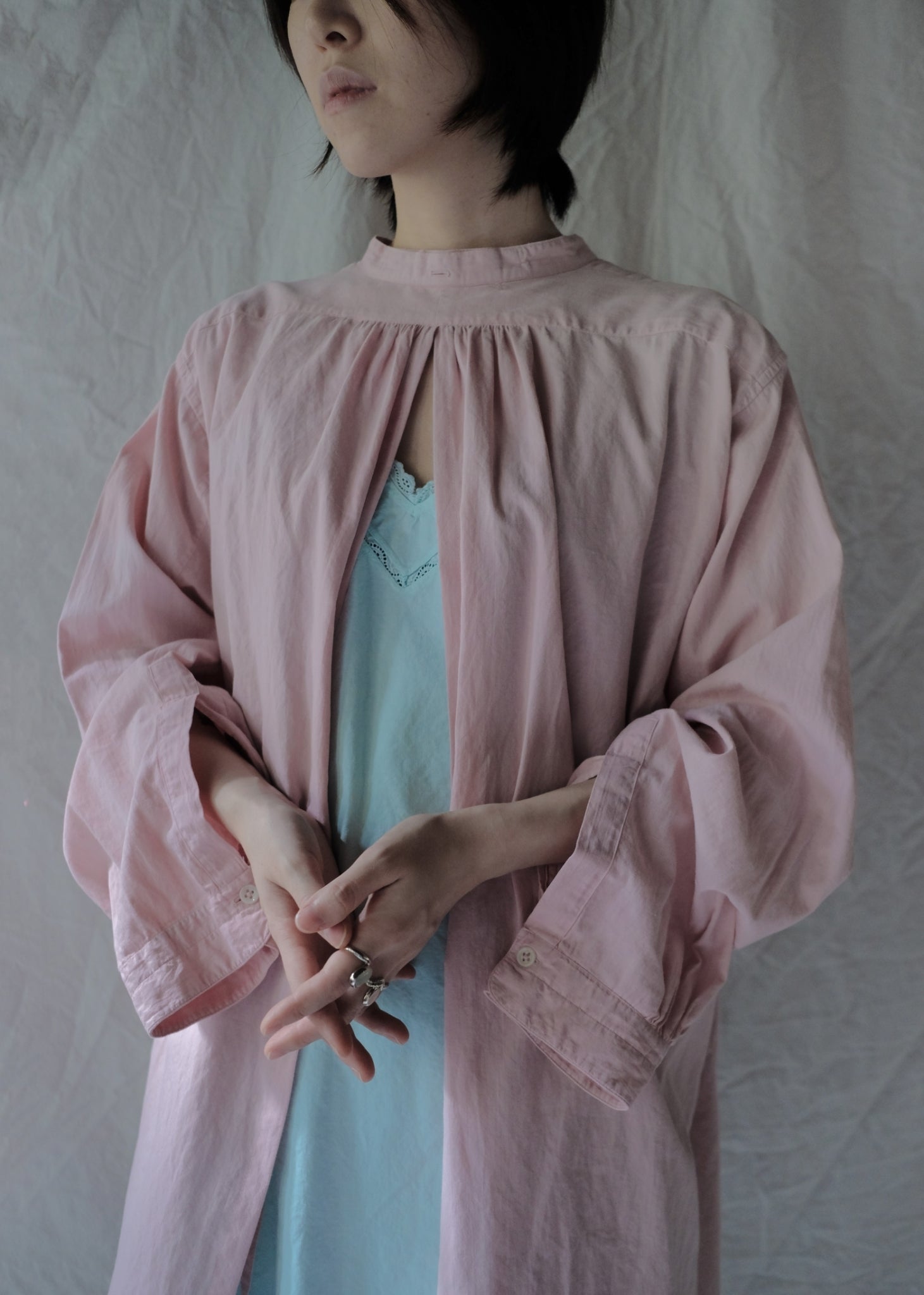 1930-1940’s Vintage European / France Open-Back Drawstring Dress Shirt / 霞色粉歐洲露背綁繩禮服襯衫