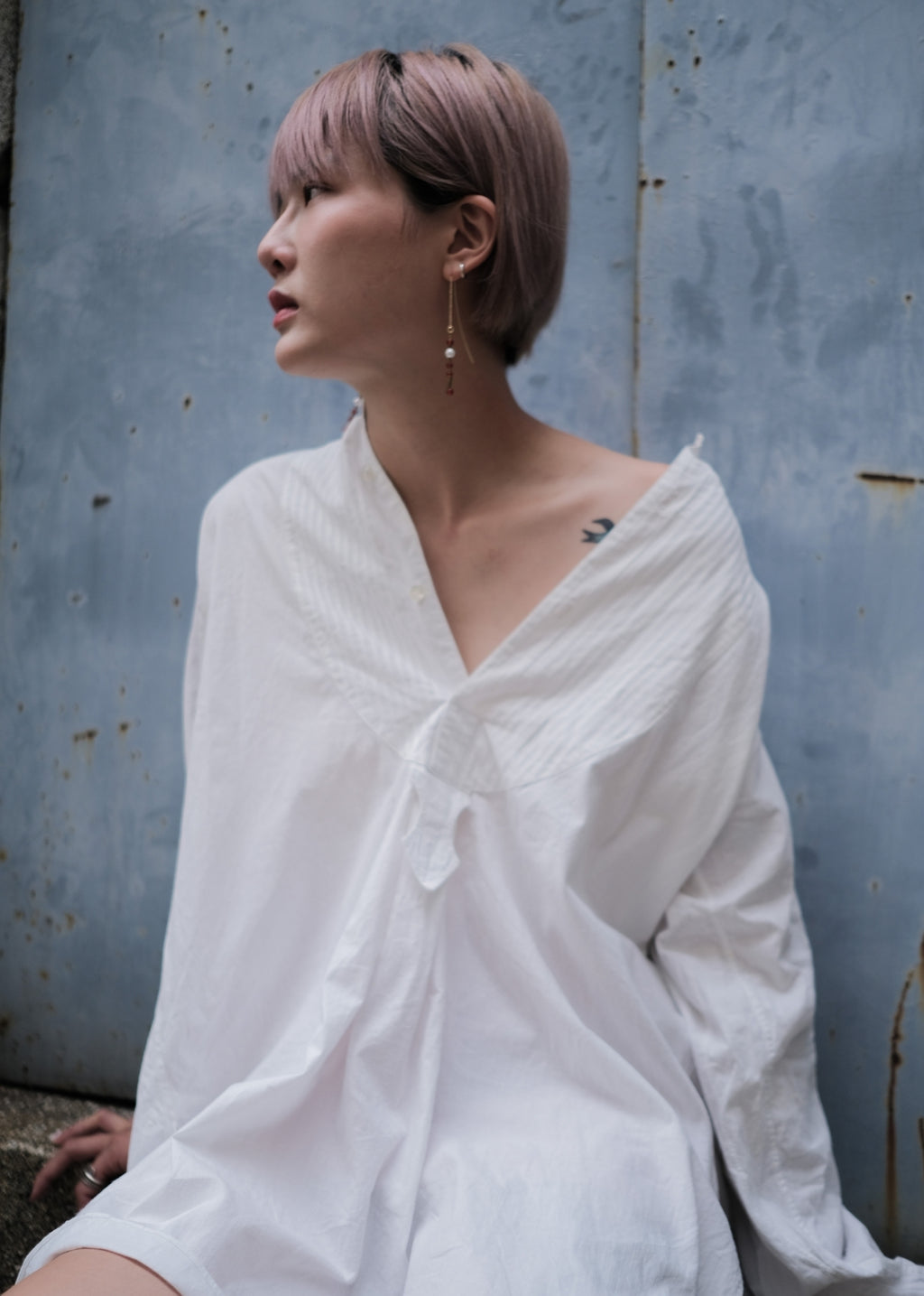 1930-1940's Vintage European / France Open-Back Drawstring Dress Shirt
