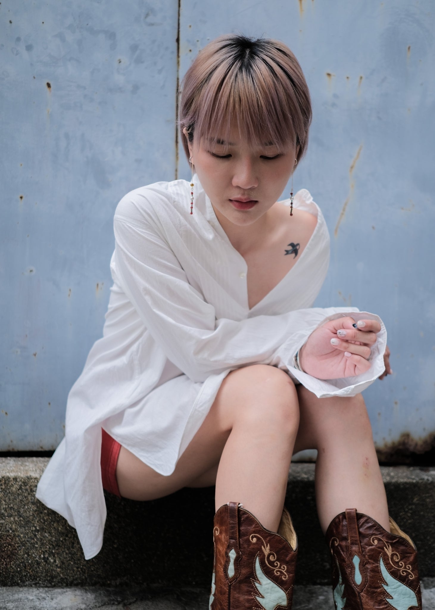 1930-1940’s Vintage European / France Open-Back Drawstring Dress Shirt  / 歐洲露背綁繩禮服襯衫