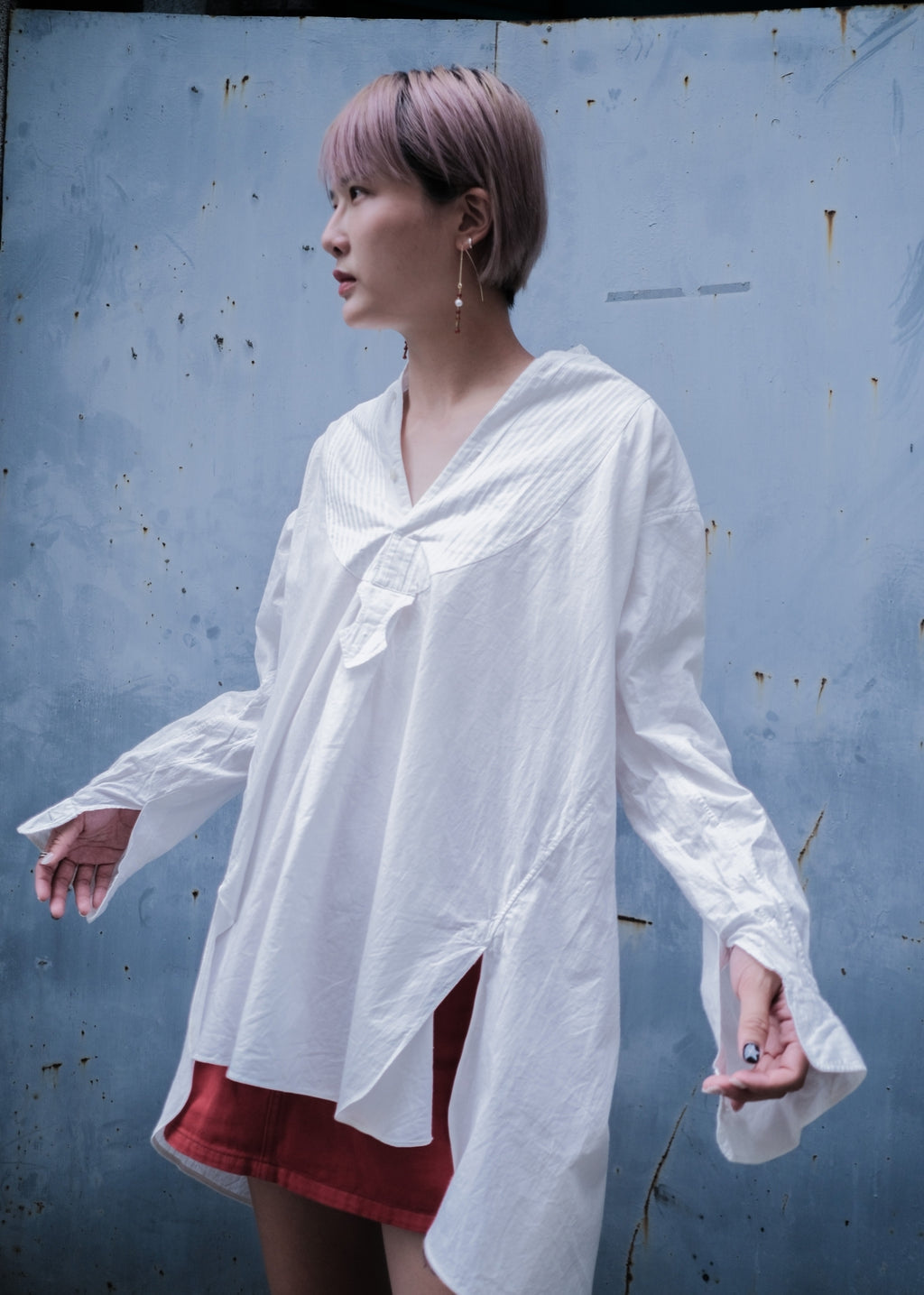 1930-1940's Vintage European / France Open-Back Drawstring Dress Shirt
