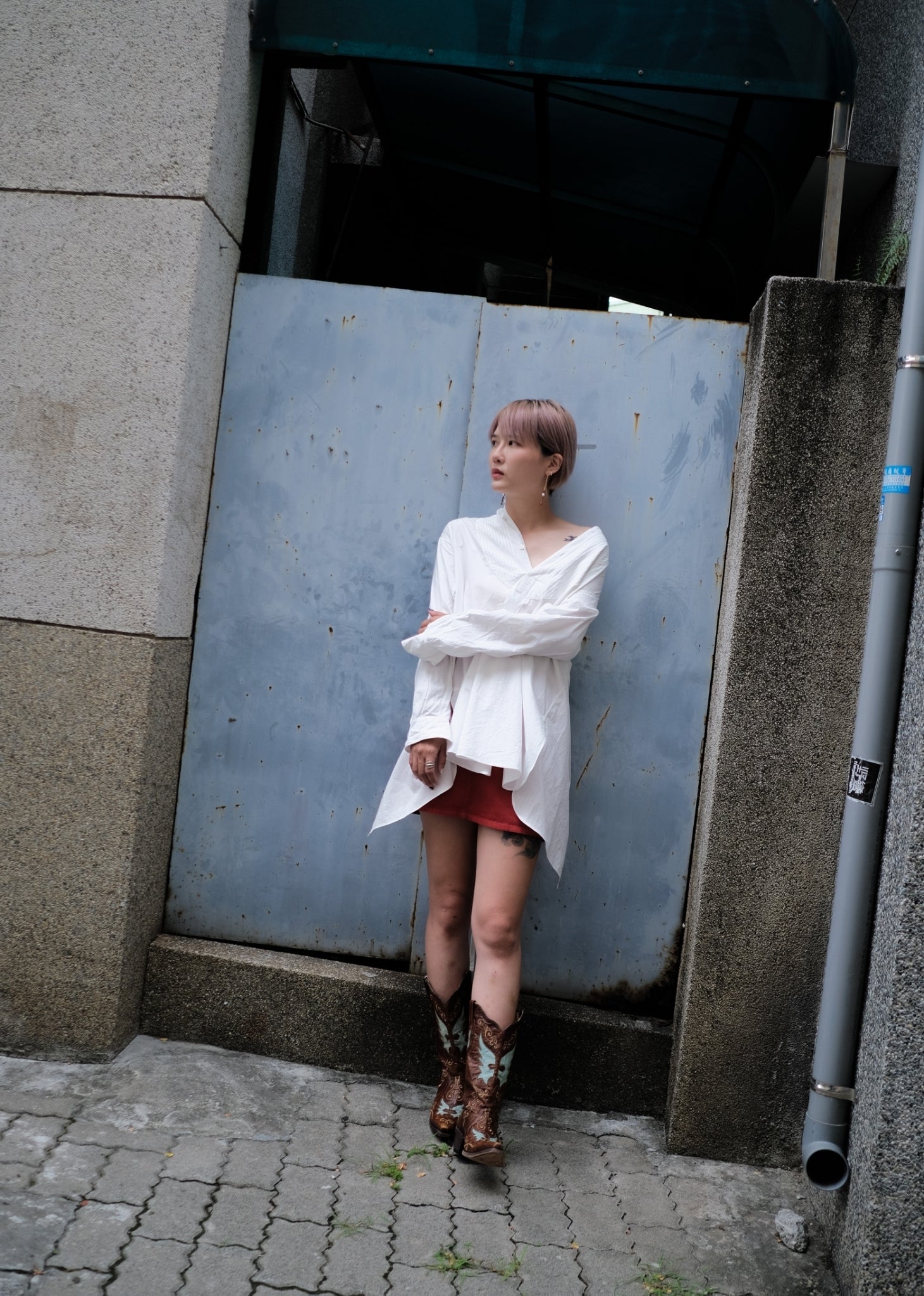 1930-1940’s Vintage European / France Open-Back Drawstring Dress Shirt  / 歐洲露背綁繩禮服襯衫