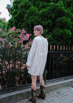 1930-1940's Vintage European / France Open-Back Drawstring Dress Shirt