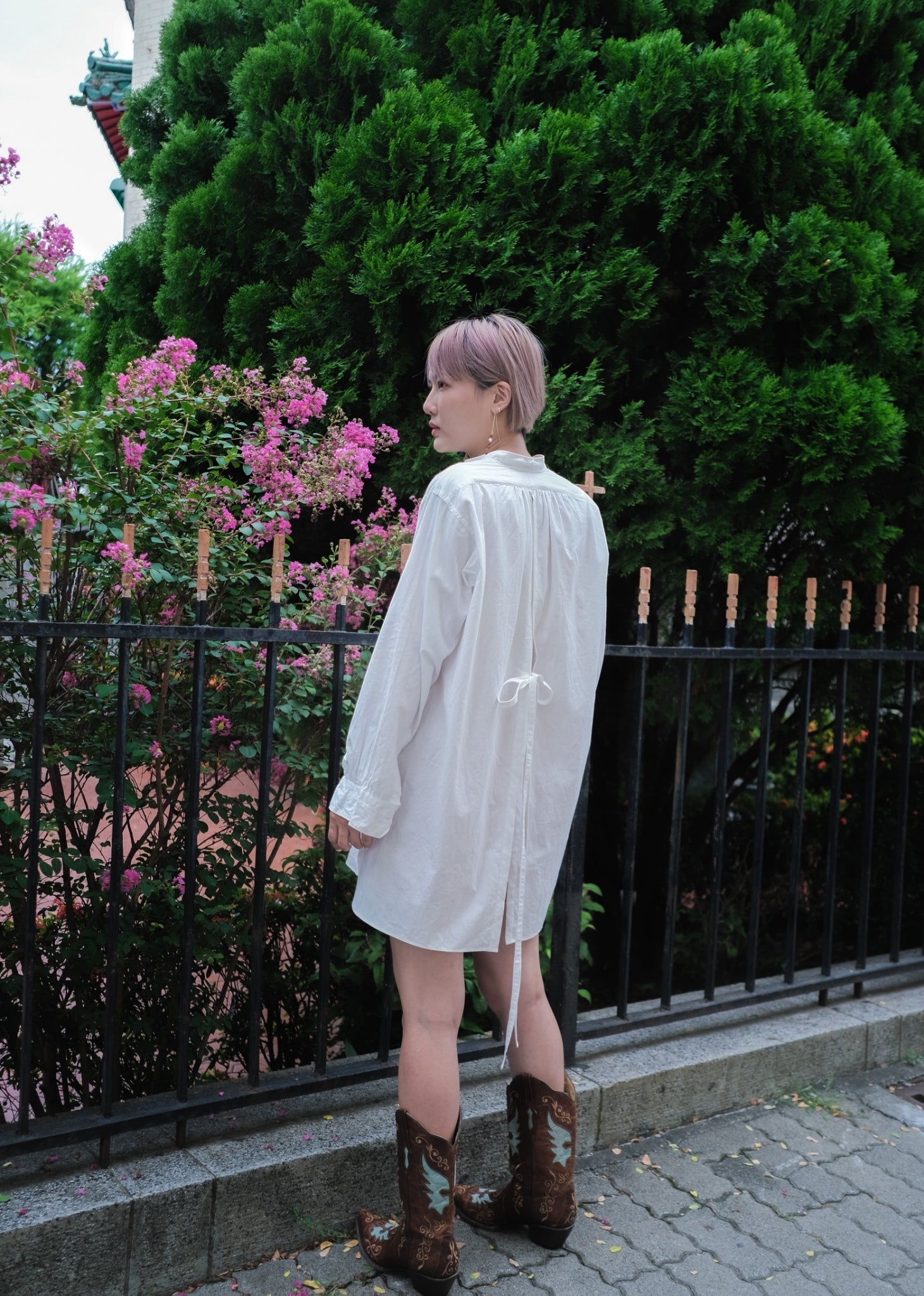 1930-1940’s Vintage European / France Open-Back Drawstring Dress Shirt  / 歐洲露背綁繩禮服襯衫