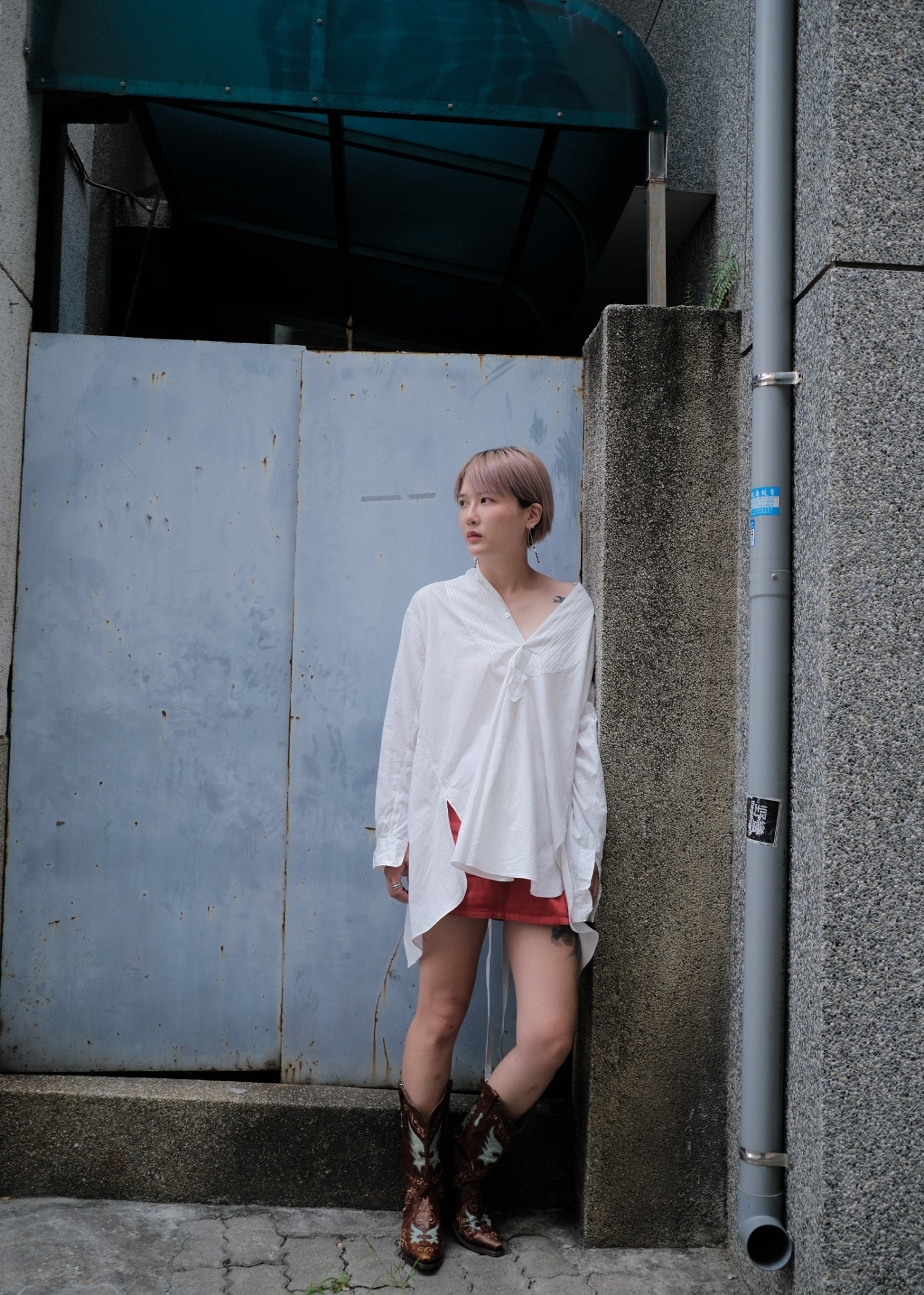 1930-1940’s Vintage European / France Open-Back Drawstring Dress Shirt  / 歐洲露背綁繩禮服襯衫