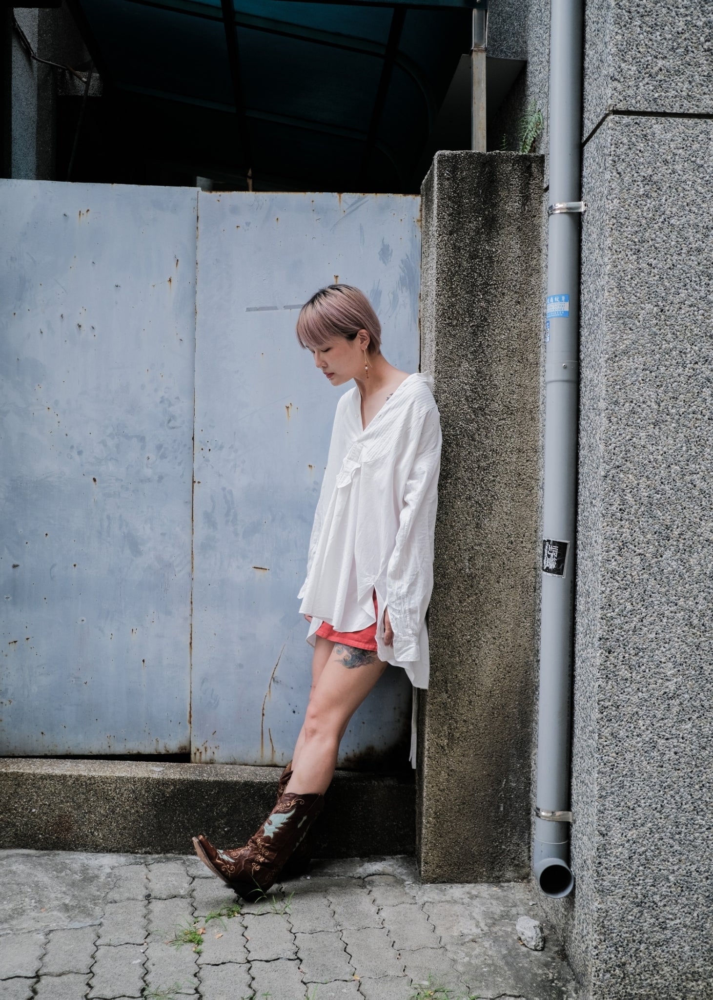1930-1940’s Vintage European / France Open-Back Drawstring Dress Shirt  / 歐洲露背綁繩禮服襯衫