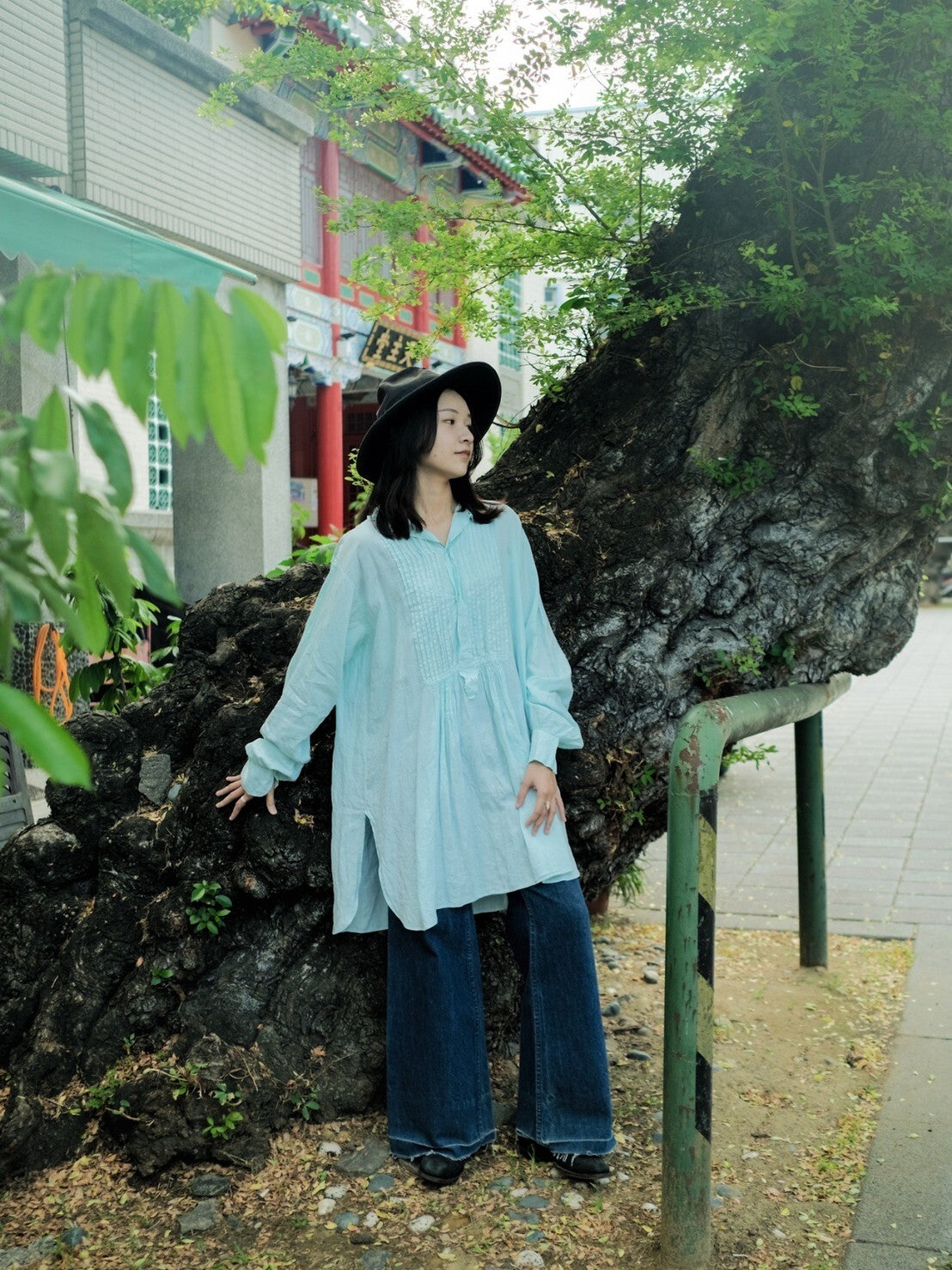 1900-1910’s Vintage European / France Open-Back Drawstring Dress Shirt / 水色綠歐洲露背綁繩禮服襯衫