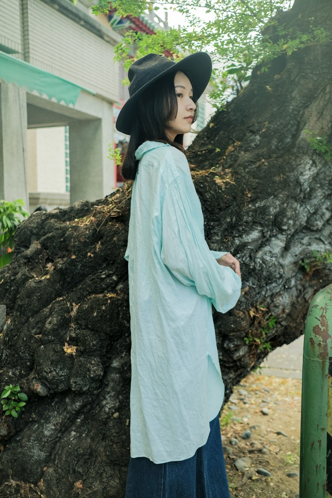 1900-1910’s Vintage European / France Open-Back Drawstring Dress Shirt / 水色綠歐洲露背綁繩禮服襯衫