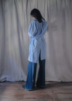 1900-1910’s Vintage European / France Open-Back Drawstring Dress Shirt /月色藍歐洲露背綁繩禮服襯衫